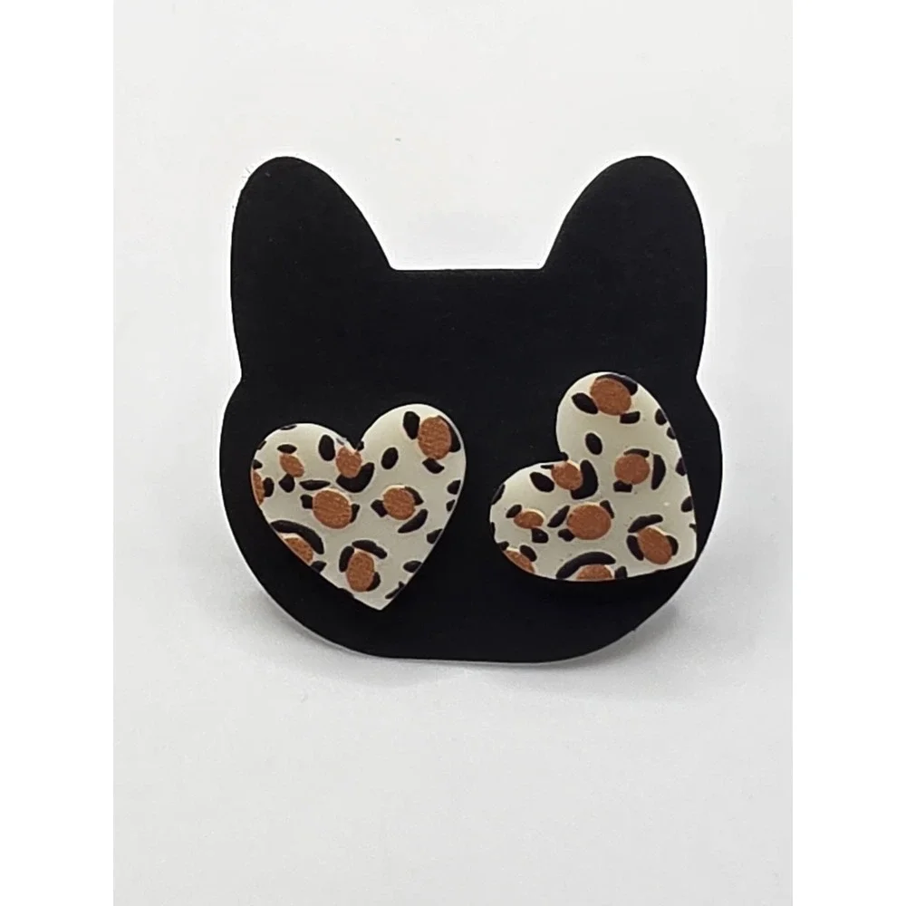 Brown Leopard Heart Stud Earrings